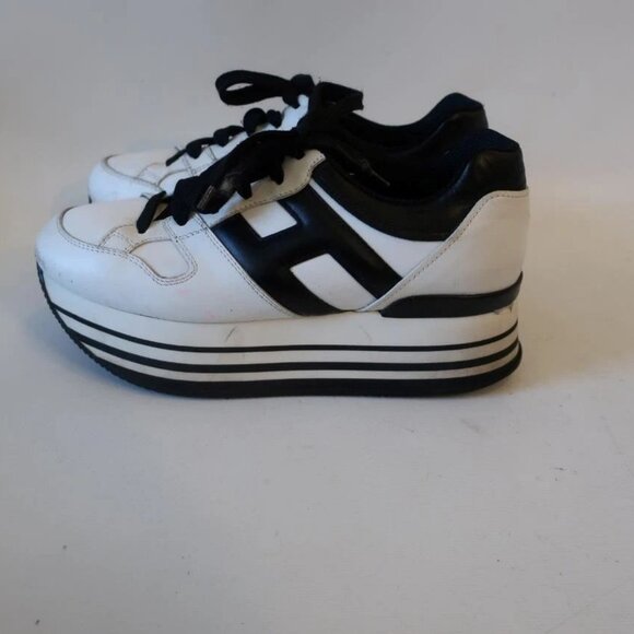 Womens Hogan White Black Platform Leather Maxi H222 Sneakers 39 US/8 - Picture 3 of 15